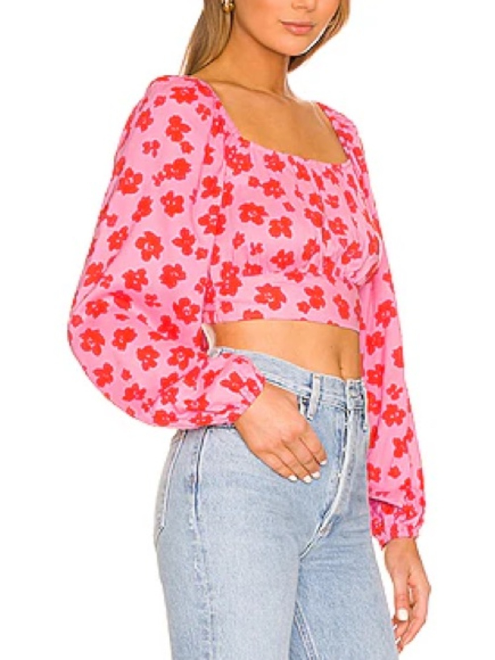 Sanctuary Going Solo Crop Tie Top in Cherry Kiss Revolve Long Sleeve Floral - Picture 6 of 6